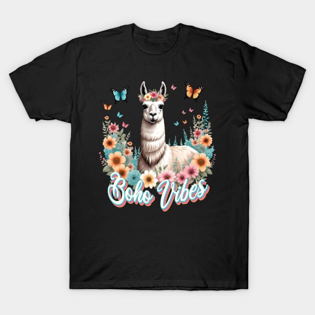 Boho vibes - Llama in Frowers T-Shirt by ArtfulTat